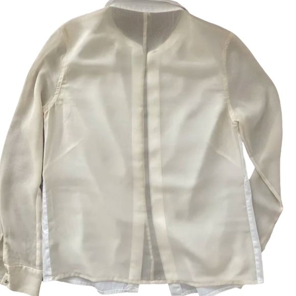 J Brand White Cotton Sheer Contrast Sleeve Blouse XS - Picture 5 of 16